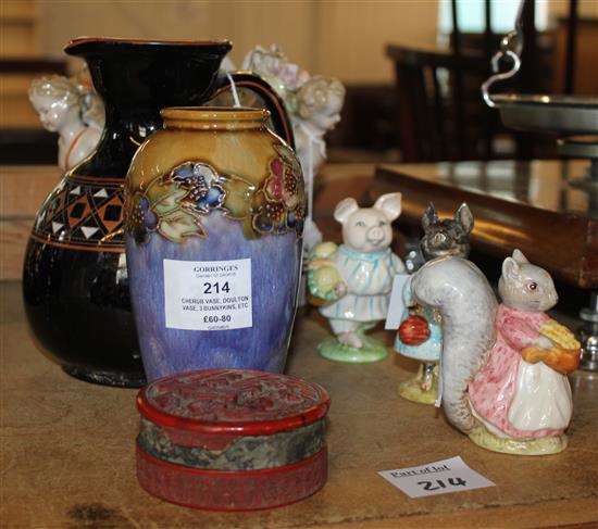 Cherub vase, Doulton vase, 3 Bunnykins, etc